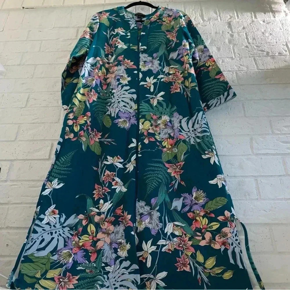 Miss Elaine Size Large Zip Up Dress - Floral Pattern with Pockets Green Colorful - Picture 1 of 13